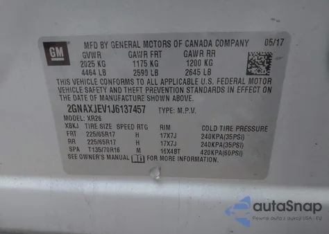 2018 Chevrolet Equinox Lt z USA, uszkodzony, nr VIN 2GNAXJEV1J6137457